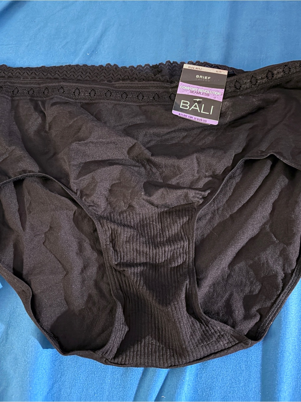 Bali Black Seamless Brief with Lace Trim